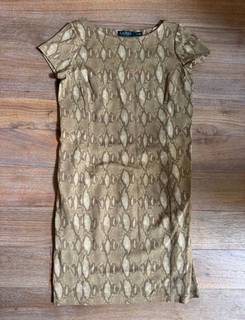 Ralph Lauren Brown Snake Python Print Shift Dress Medium
